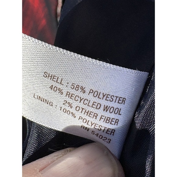 Vintage Wool Blend Plaid Pea Coat Sz Medium Double Breasted Red Black Upcycled - Picture 9 of 14